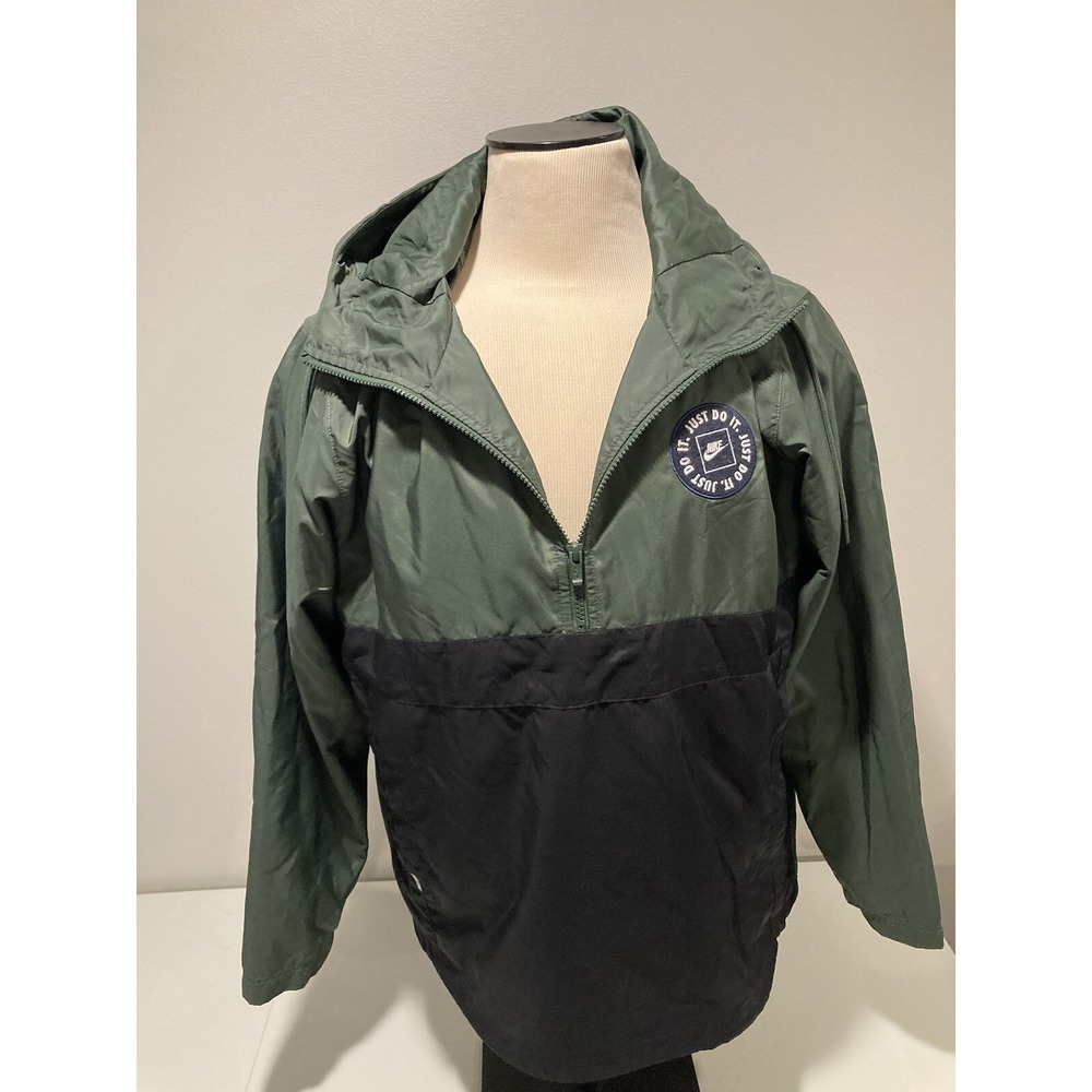 Vintage Nike 1/2 Zip Windbreaker Pullover Green Black Label Large Just Do It 90s - Picture 9 of 10